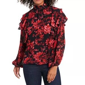 Vince Camuto Floral Print Ruffle Blouse Size XS NWT